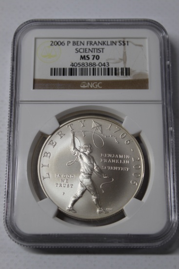 2006 P Ben Franklin Scientist Silver Dollar MS 70 NGC THE PERFECT COIN
