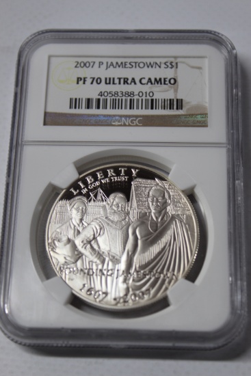 2007 P Jamestown Silver Dollar PF 70 ULTRA CAMEO NGC THE PERFECT COIN