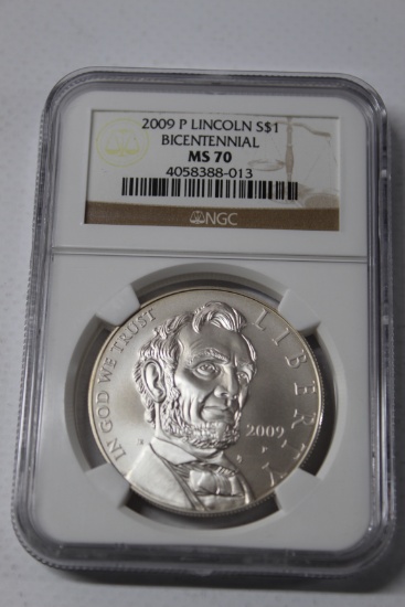 2009 P Abraham Lincoln Bicentennial Silver Dollar MS 70 NGC THE PERFECT COIN