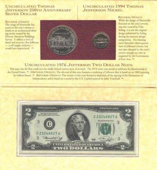 1993 Thomas Jefferson Coinage & Currency Set OGP