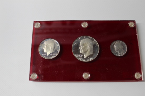 1776-1976 3 Pc Bicentennial Silver Proof Set - Eisenhower Dollar-Kennedy Half-Washington Quarter