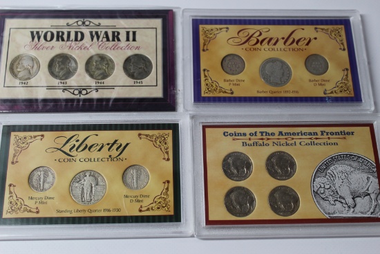 4 Coin Sets WWII Silver Nickels-Barber Coin Collection-Liberty Collection- Buffalo Nickel Collection