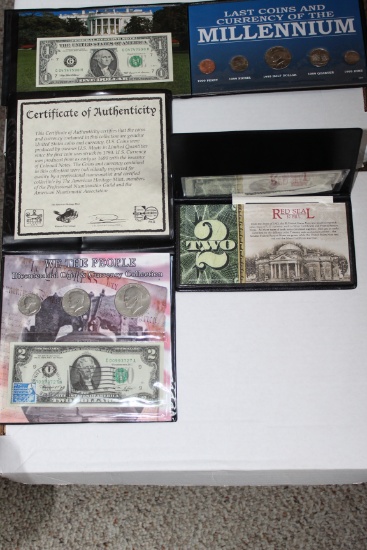 3 Coin & Currency Sets- 1999 Millennium -1976 Bicentennial - $2 Red Seal