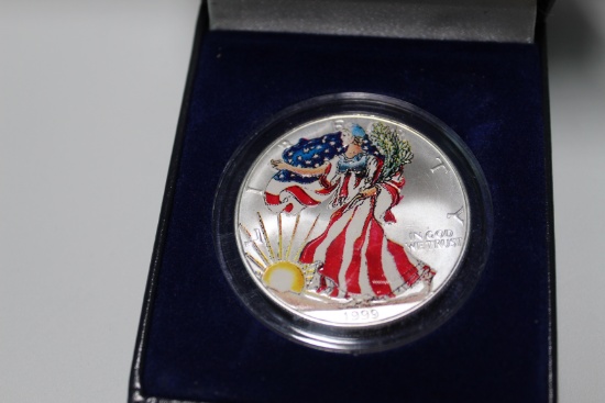 1999 1 oz American Silver Eagle Colorized encapsulated Velvet Case