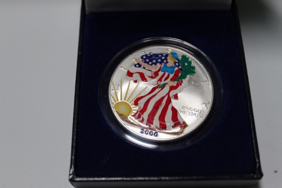 2000 1 oz American Silver Eagle Colorized encapsulated Velvet Case