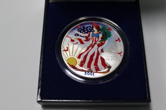 2001 1 oz American Silver Eagle Colorized encapsulated Velvet Case