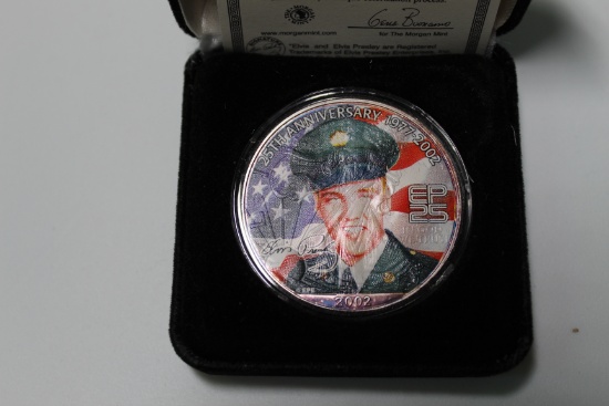 2002 1 oz American Silver Eagle Elvis Soldier Tribute Colorized encapsulated Velvet Case