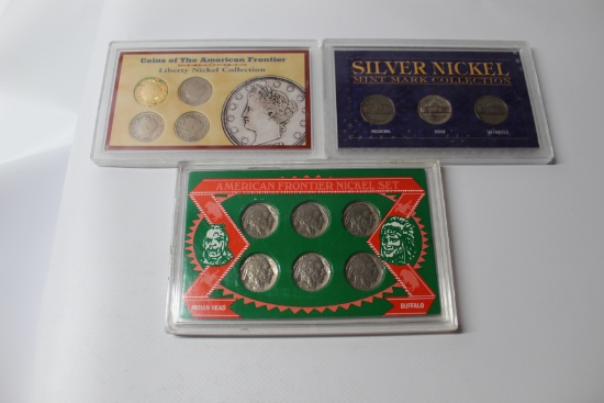3 Various Coin Sets-Silver War Nickel Mint Mark-Liberty Nickel Collection-American Frontier Nickels