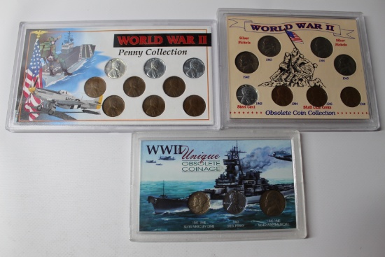 3 WWII Various Coin Sets - Unique Obsolete Coinage-Penny Collection-Obsolete Coin Collection