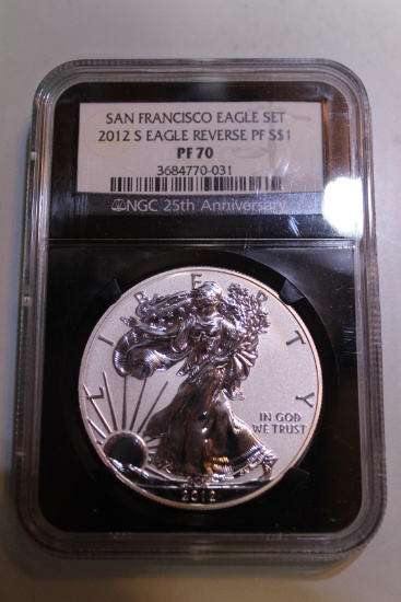 2012 S San Francisco Eagle Set Reverse Proof 1oz $1 Silver American Eagle PF70 25th Anniversary NGC