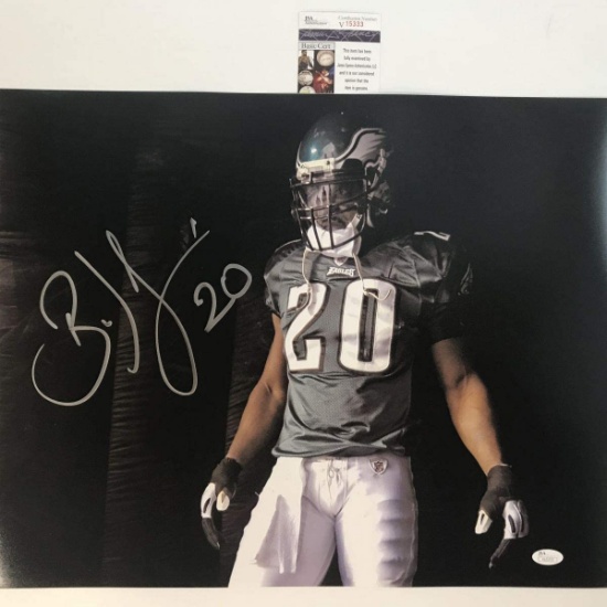 Autographed/Signed Brian Dawkins Visor Philadelphia Eagles 16x20 Football Photo JSA COA