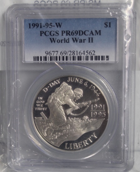 1991-1995 World War II Silver Dollar PR69DCAM PCGS