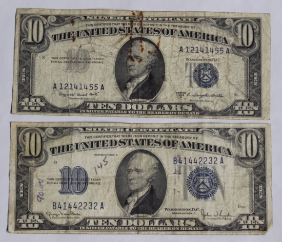 1934 & 1953 $10 Silver Certificates