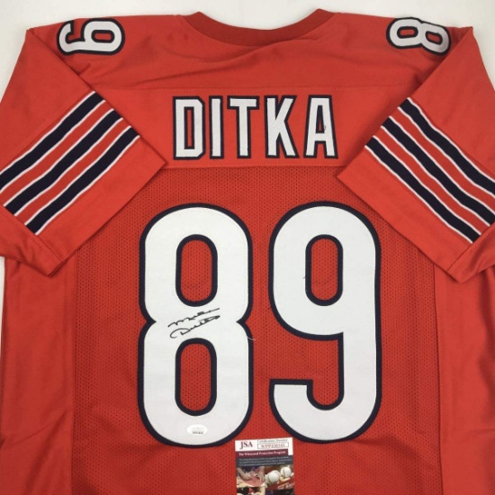 Autographed/Signed Mike Ditka Chicago Orange Football Jersey JSA COA