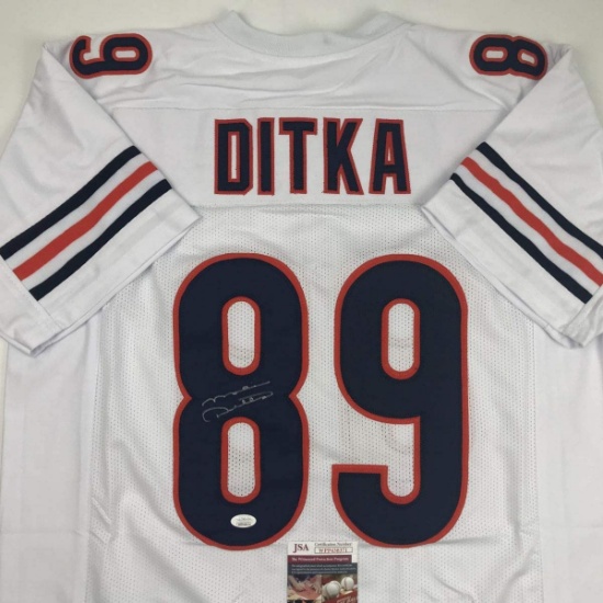 Autographed/Signed Mike Ditka Chicago White Football Jersey JSA COA