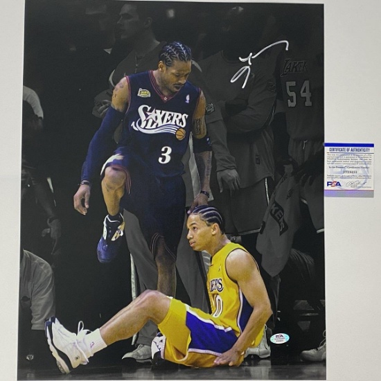 Autographed Allen Iverson Spotlight Tyronn Lou Step-Over Philadelphia 76ers 16x20 Photo PSA/DNA COA