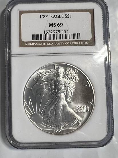 1991 1 oz $1 American Silver Eagle MS 69 NGC
