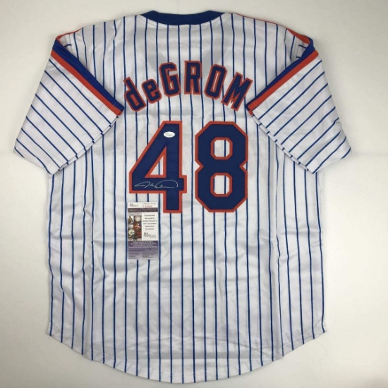 Autographed/Signed Jacob DeGrom New York NY Pinstripe Baseball Jersey JSA COA