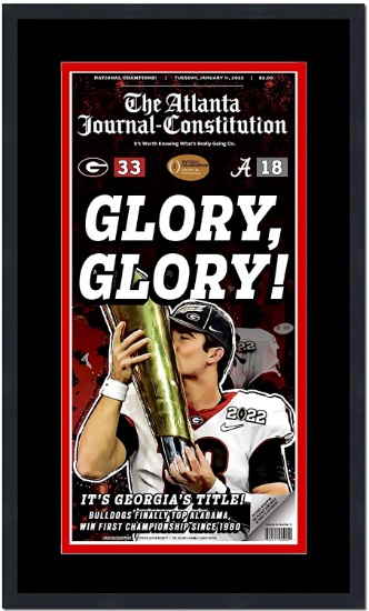 Framed Georgia Bulldogs 2021 NCAA National Champions 17x27 Newspaper Cover Professionally Matted
