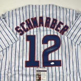 Autographed/Signed Kyle Schwarber Chicago Pinstripe Baseball Jersey JSA COA