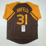 Autographed/Signed Dave Winfield San Diego Brown Retro Baseball Jersey JSA COA