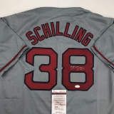 Autographed/Signed Curt Schilling Boston Grey Baseball Jersey JSA COA