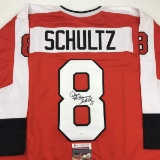 Autographed/Signed Dave Schultz The Hammer Philadelphia Orange Hockey Jersey JSA COA