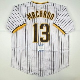 Autographed/Signed Manny Machado San Diego Pinstripe Baseball Jersey Beckett BAS COA