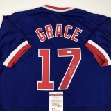 Autographed/Signed Mark Grace Chicago Blue Baseball Jersey JSA COA