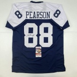 Autographed/Signed Drew Pearson Dallas Thanksgiving Football Jersey JSA COA