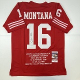 Autographed/Signed Joe Montana San Francisco Red Stat Football Jersey JSA COA
