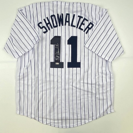 Autographed/Signed Buck Showalter New York Pinstripe Baseball Jersey MLB COA