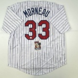 Autographed/Signed Justin Morneau Minnesota Pinstripe Baseball Jersey JSA COA