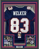 Framed Autographed/Signed Wes Welker 33x42 New England Blue Football Jersey JSA COA