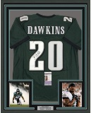 Framed Autographed/Signed Brian Dawkins 33x42 Philadelphia Green Football Jersey JSA COA