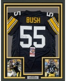 Framed Autographed/Signed Devin Bush 33x42 Pittsburgh Retro Black Football Jersey JSA COA