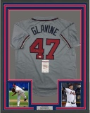 Framed Autographed/Signed Tom Glavine 33x42 Atlanta Grey Baseball Jersey JSA COA
