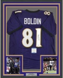 Framed Autographed/Signed Anquan Boldin 33x42 Baltimore Purple Football Jersey Beckett BAS COA
