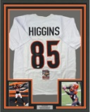 Framed Autographed/Signed Tee Higgins 33x42 Cincinnati White Football Jersey JSA COA