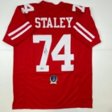 Autographed/Signed Joe Staley San Francisco Red Football Jersey Beckett BAS COA