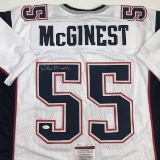Autographed/Signed Willie McGinest New England White Football Jersey JSA COA