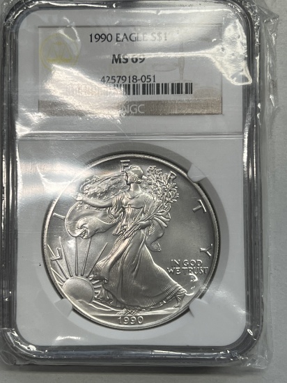 1990 1 oz $1 American Silver Eagle MS 69 NGC