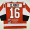 Autographed/Signed Bob Bobby Clarke Philadelphia Orange Stat Hockey Jersey JSA COA