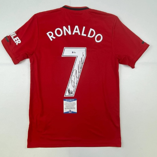 Autographed/Signed Cristiano Ronaldo Manchester United Red Soccer Futbol Jersey Beckett BAS COA