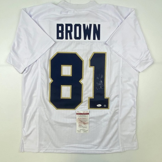 Autographed/Signed Tim Brown Notre Dame White College Football Jersey JSA COA
