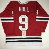 Autographed/Signed Bobby Hull HOF 1983 The Golden Jet Chicago Red Hockey Jersey JSA COA
