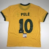 Autographed/Signed Pele Brazil Yellow Soccer Futbol Jersey PSA/DNA COA Auto #2
