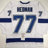 Autographed/Signed Victor Hedman Tampa Bay White Hockey Jersey JSA COA