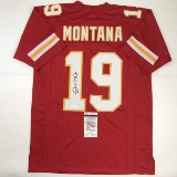 Autographed/Signed Joe Montana Kansas City Red Football Jersey JSA COA