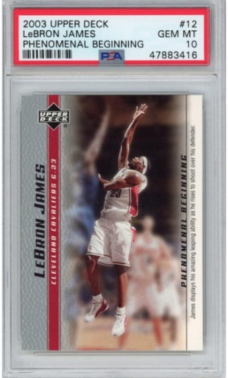 Graded 2003-04 Upper Deck UD LeBron James #12 Phenomenal Beginning Rookie RC Card PSA 10 Gem Mint